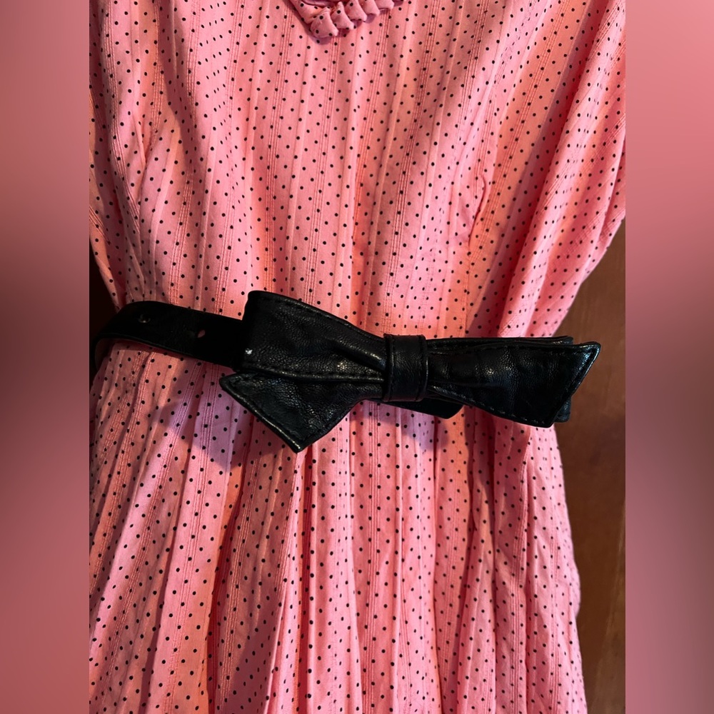 Anthropologie Moulinette Soeurs Melon Ball Pink/Black Polka Dot Dress + Bow Belt - Picture 7 of 8